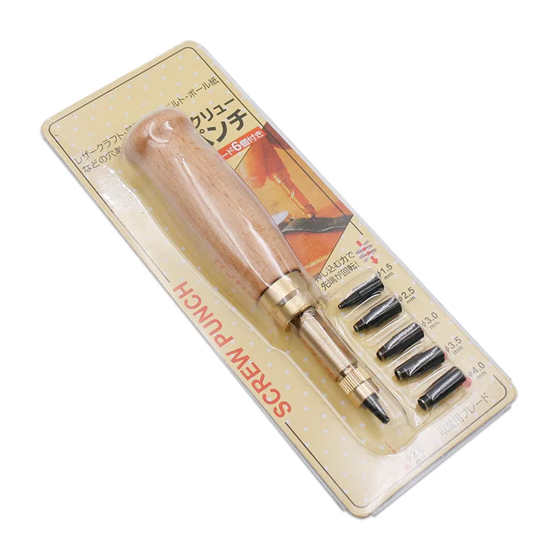 Furador de Cinto Automático Manual, Ferramenta Multifuncional DIY com Cabeça Substituível, Furador de Couro Silencioso, Conjunto de 6 Peças