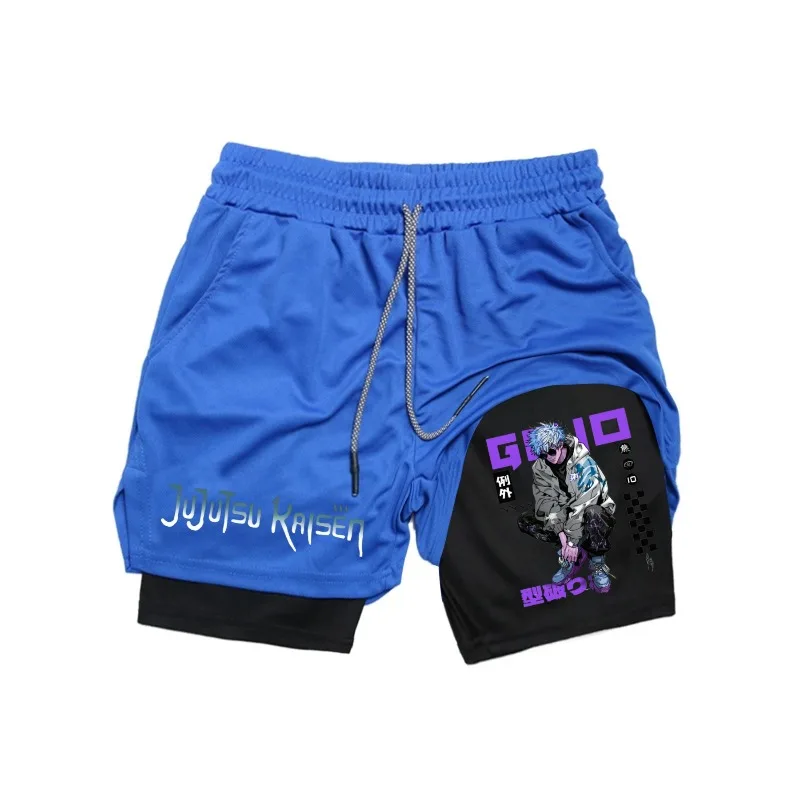 Ryomen Sukuna 2in1 Hardloopshorts Heren Gym Fitness Training Sneldrogende Korte Broek Mannelijke Outdoor Sport Jogging Ingebouwde Zak Bermuda