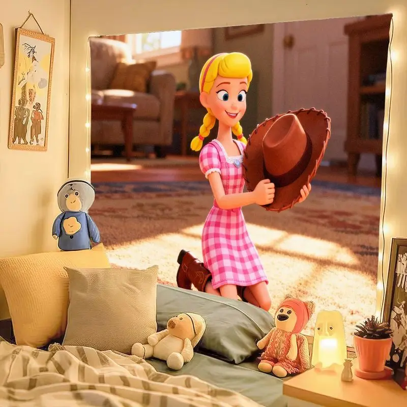 1 Buah Tapestry Gaun Kotak-kotak Merah Muda Bo Peep Toy Story, Dekorasi Seni Dinding Kartun Kawaii, Selimut Poliester untuk Kamar Tidur Ruang Tamu Anak-anak G
