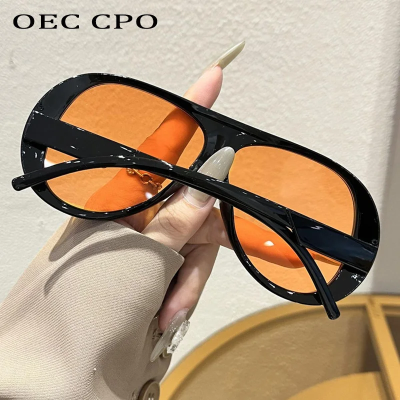 OEC CPO موضة مزدوجة الجسور الطيار النظارات الشمسية النساء إطار كبير ظلال UV400 نظارات شمسية الرجعية الإناث برتقالي أصفر النظارات