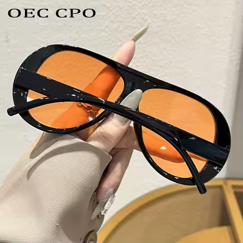 OEC CPO Fashion Double Bridges Pilot Sunglasses Women Large Frame Shades UV400 Retro Sun Glasses Female Orange Yellow Eyewear - Image 3