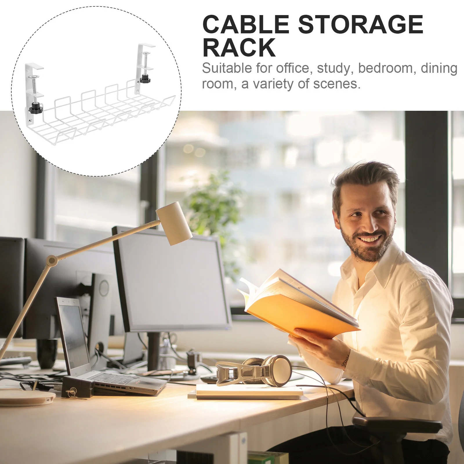 

Carbon Steel Cable Management Rack Multi functional Wire Storage for Home Office Desk Under Table Thick Material Long Size