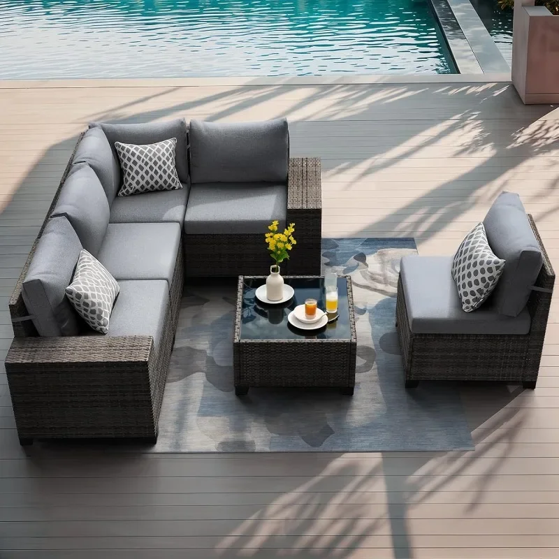 

Patio Furniture Set with Coffee Table - Flexible 6 Piece Wicker Outdoor Sofa Configuration, Enhanced Comfort