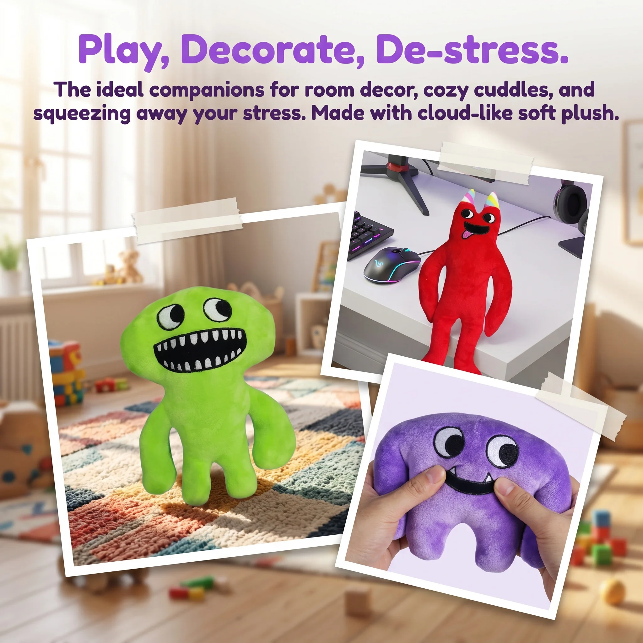 Colorful Weird Creature Plush Doll Soft Fluffy Cartoon Monster Stuffed Toy Teen Bedroom Decor Birthday Collectible Gift