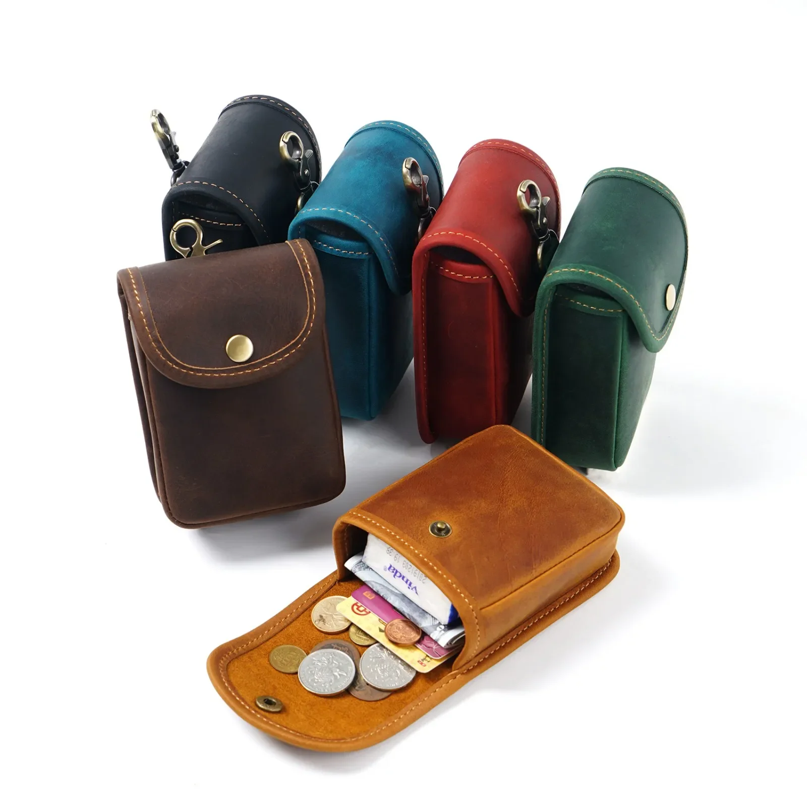 

Leather Square Coin Purse with Snap, Mulitfunctional Small Waist Pouch for Coins, Credit Card, Headphones, and Personal Items