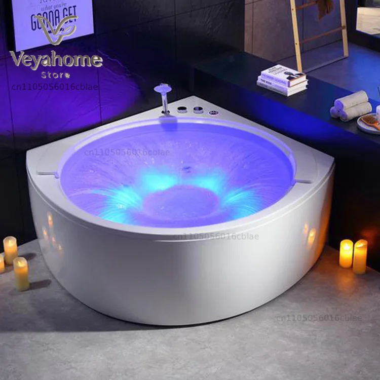 Bathroom Corner Bathtub Whirlpool Massage Jakuzzi Acrylic 2 Person Jet Round SPA Hot Bath Tub With LED1500x1500x640mm