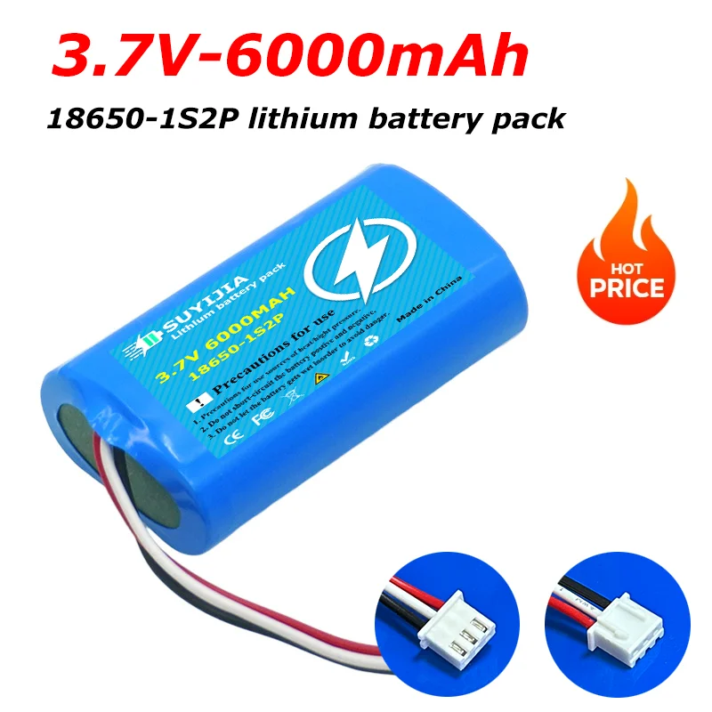 3,7 V 6000 mAh 1S2P Lithium-Akku, 18650 6000 mAh Akku mit PCB für Lautsprecher, Radios, Scheinwerfer, Spielzeug usw. 4,2V