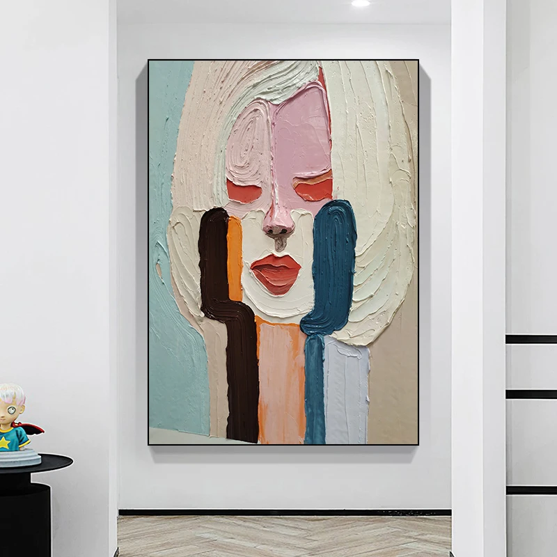Abstract Woman Painting Prints Modern Wabi Sabi Girls Canvas Painting Wall Art for Porch Living Room Decoration No Frame