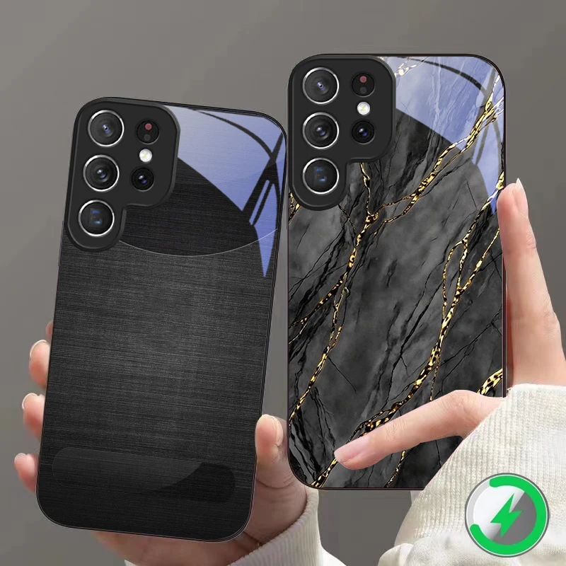 Mottled marble texture Suitable For Samsung Galaxy S25 Ultra S20 FE S21 S22+ S23 Plus S24 S26 Edge magnetism Glass Phone Casee