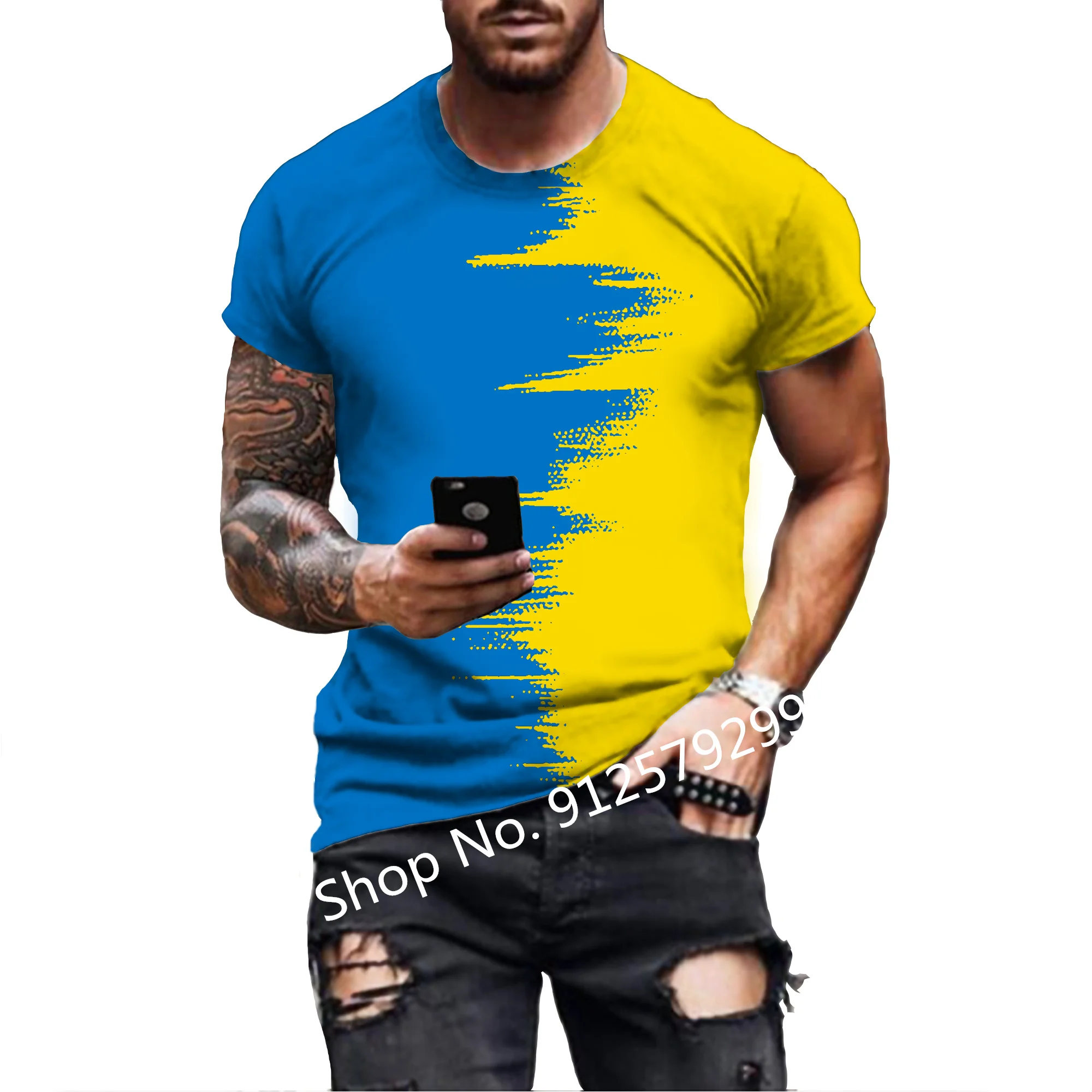 2022 Blue Yellow Ukraine Flag Men T Shirts Summer Oversized Loose Clothes Sport Short Sleeve Fashion Tee Casual Clothes