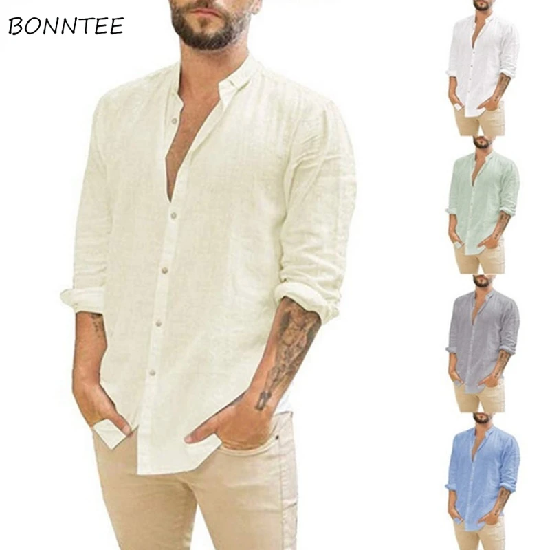 

Linen Shirts Men Summer Holiday Various Colors Tops All-match Loose Casual European Style Handsome Simple Streetwear Chic S-5XL