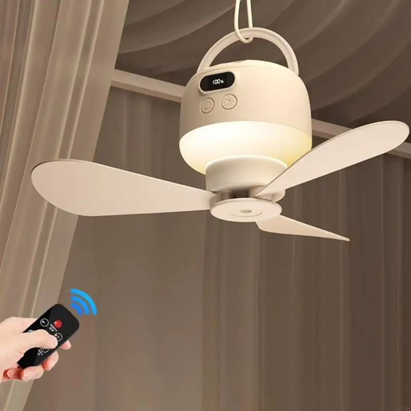 K3NB Portable Ceiling Mount Fan LED Night Light 12 Hour Timers Silents Operation For Home Tent