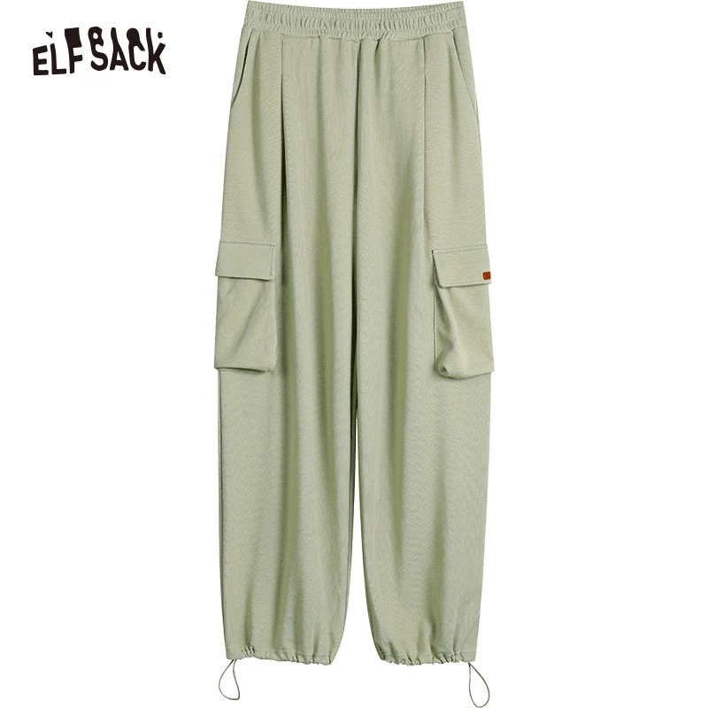 ELFSACK White Cargo Pants Women 2023 Spring High Waist Casual Daily Trousers