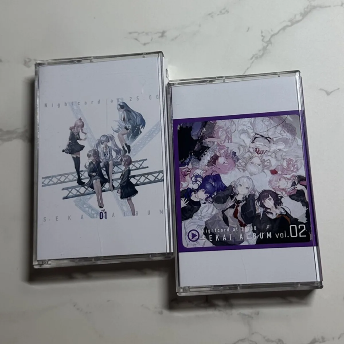 

25-ji Night Code De. SEKAI ALBUM Vol.1 & Vol.2 Japanese Vocal Music Cassette Tapes Collection for Game Music Fans and Collectors