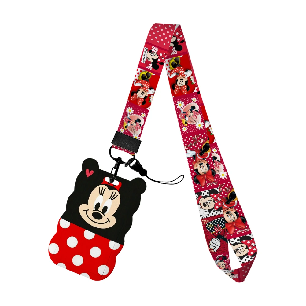 การ์ตูน Disney Mickey Mouse น่ารัก Lanyard น่ารักผู้ถือป้าย ID บัตรเครดิตผ่านแขวนเชือกสําหรับคีย์อุปกรณ์เสริมของขวัญ