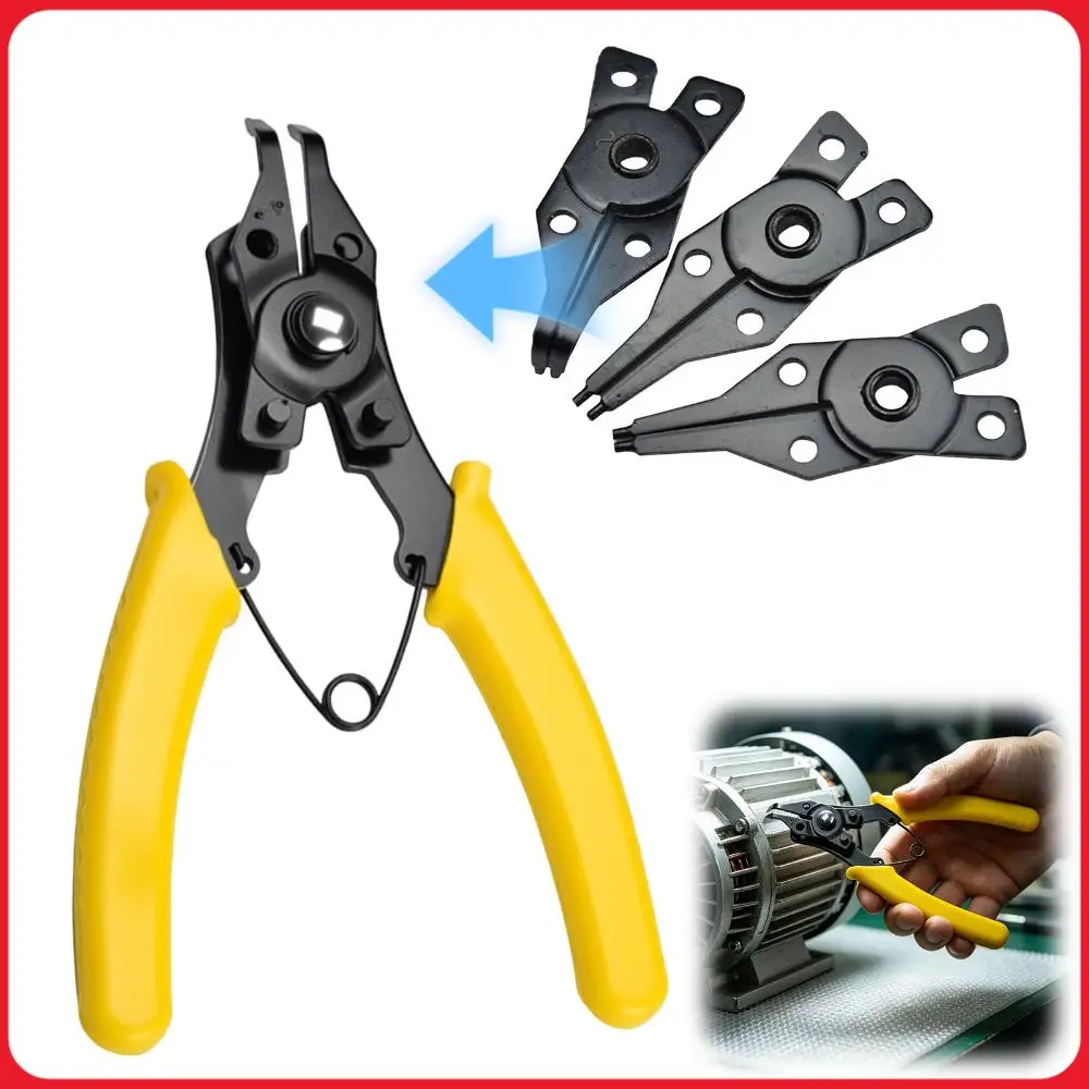 4 In 1 Steel Snapper Clamp Set With 45/90 Degree Jaw C Clip Circlip Lock Ring Removal Tool Anti-Slip Interchangeable Plier Set