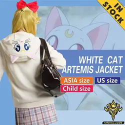 MRHALLCOS Anime Cosplay Sailor Venus Moon Minako Aino White Cat Artemis Jacket Costume Halloween Party Kid Adult Women Plus Size