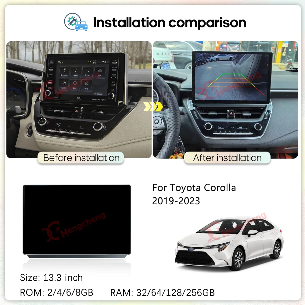 13.3Inch For Toyota Corolla 2019-2023 Car Multimedia Video Player GPS Navigation Radio Android13 8Core Carplay 4G Wifi 360camera