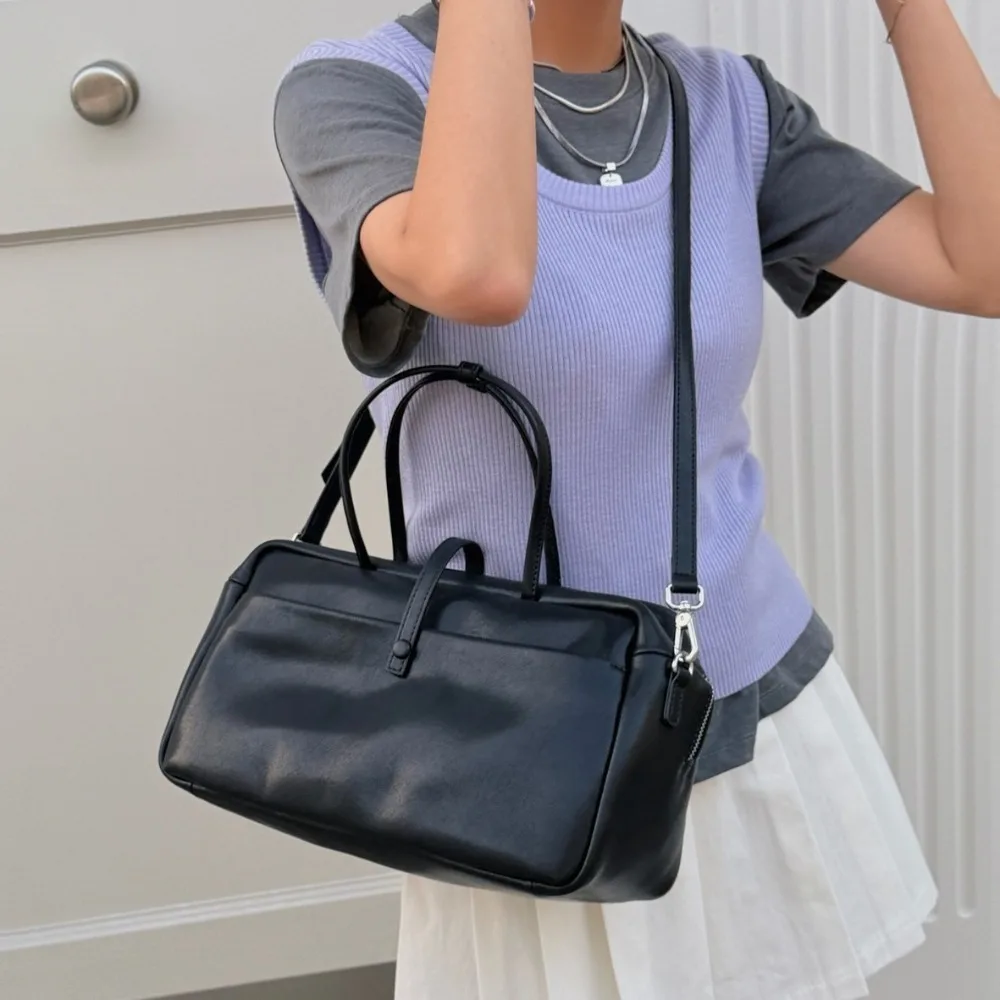 

Новая винтажная женская сумка-боулинг из натуральной воловьей кожи, большая вместительная, на плечо, модная, повседневная, универсальная, кроссбоди