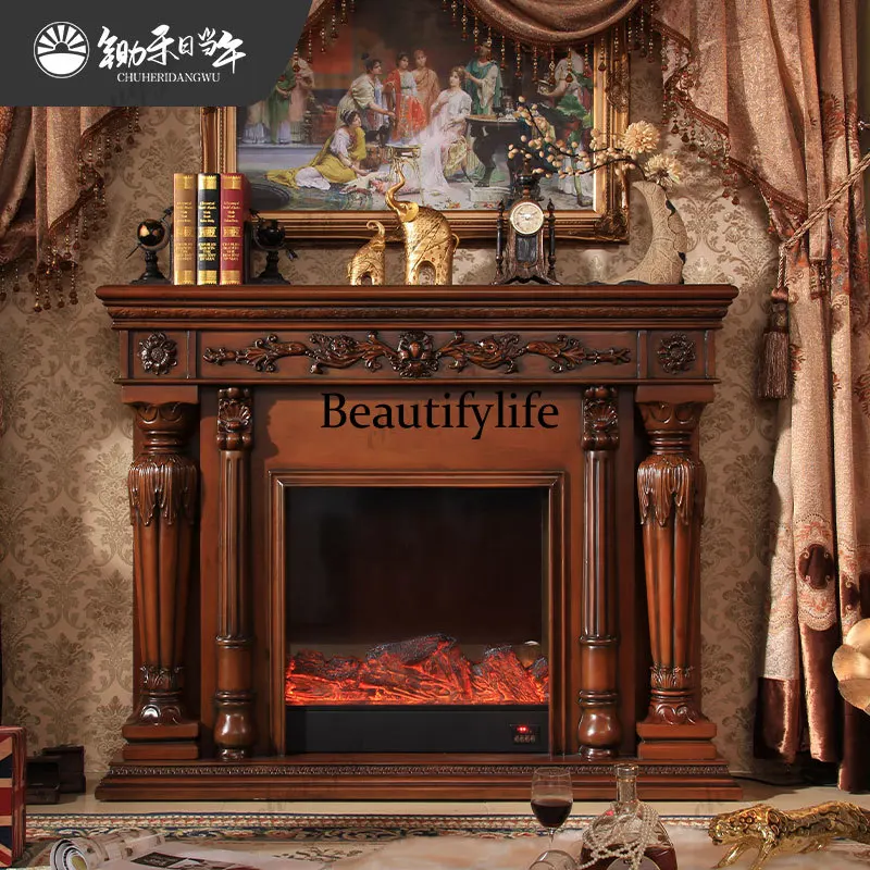 American medieval style electronic simulation heating fireplace French retro dark electric fireplace European style