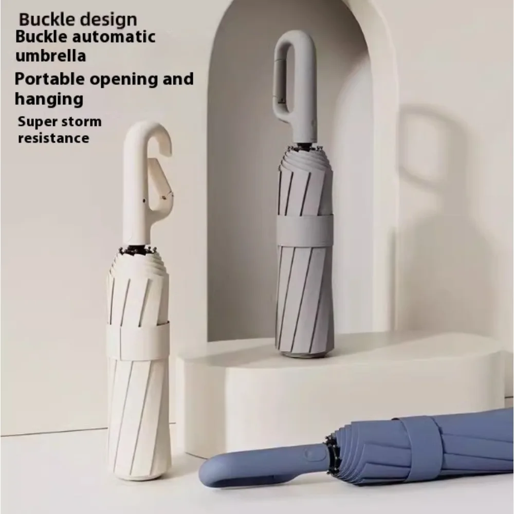 

Automatic Reverse Folding Umbrella Windproof Reflective UV Protection Compact Travel Umbrella with Carabiner Handle