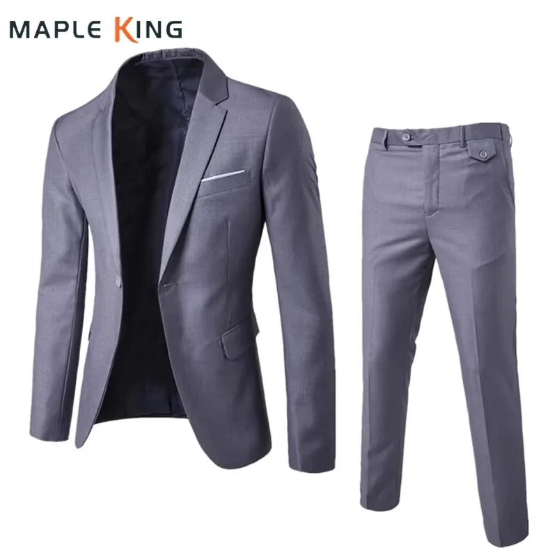 Mens 2 Piece Grooms Suit Outfits Set Costume Pour Hommes Formal Occasion Dresses Business Social Men Clothing Blazers Trousers