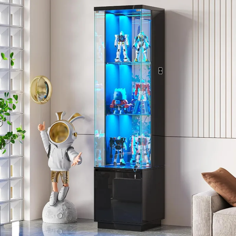

Lockable Curio Display Cabinet with Glass Door,65" Lighted Curio Cabinet with 3 Color Lights for Collectibles