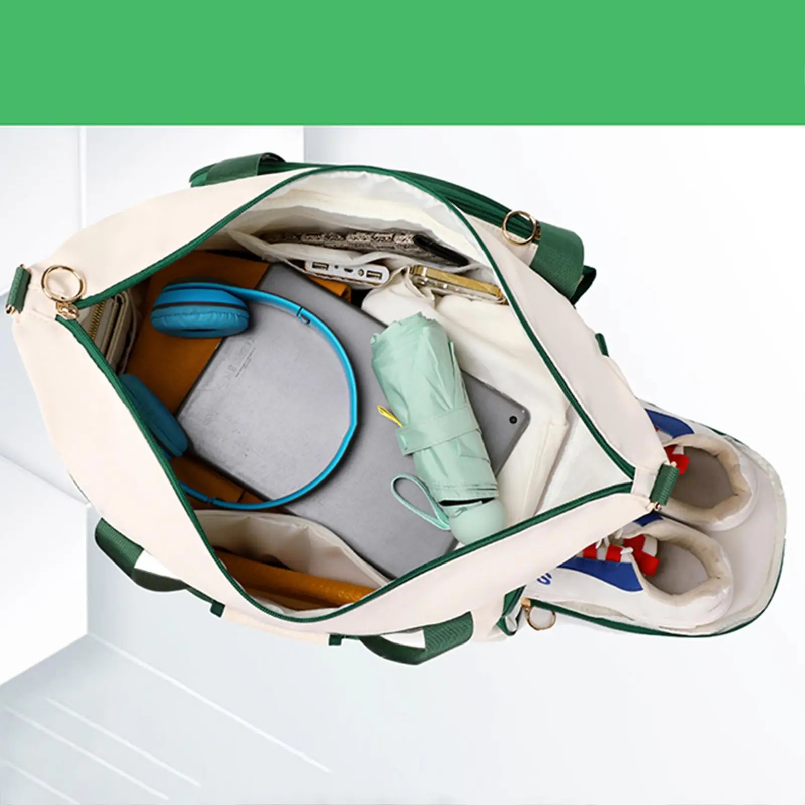

Pickleball Racket Bag with Shoulder Strap Multipurpose with Shoe Compartment White Green