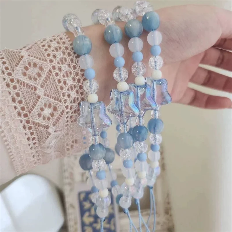 Blue Starry Sea Beaded Mobile Phone Hanging Rope Universal Handmade Camera Hanging Chain Wrist Portable