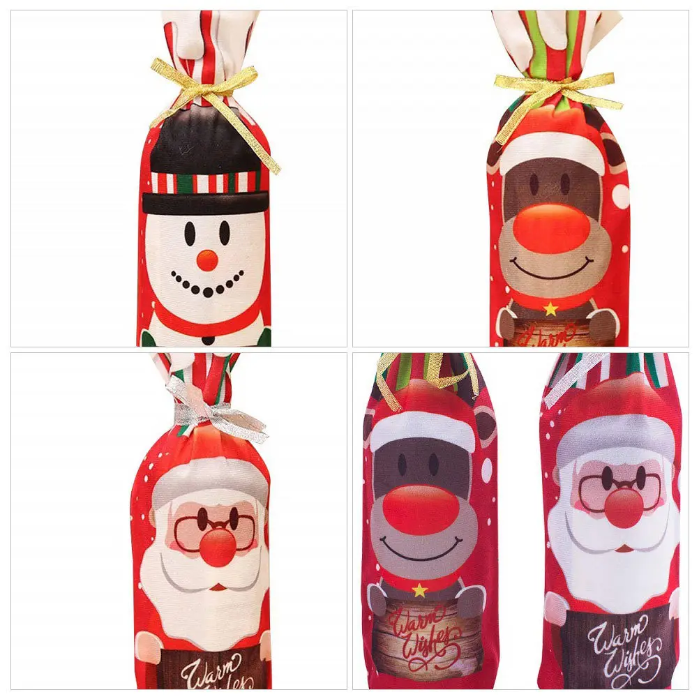 

6pcs Wine Bottle Cover Christmas Jacquard Fabric Xmas Bottle Bag For Party Table Ornament Desktop Decor Kitchen Bar Accessories