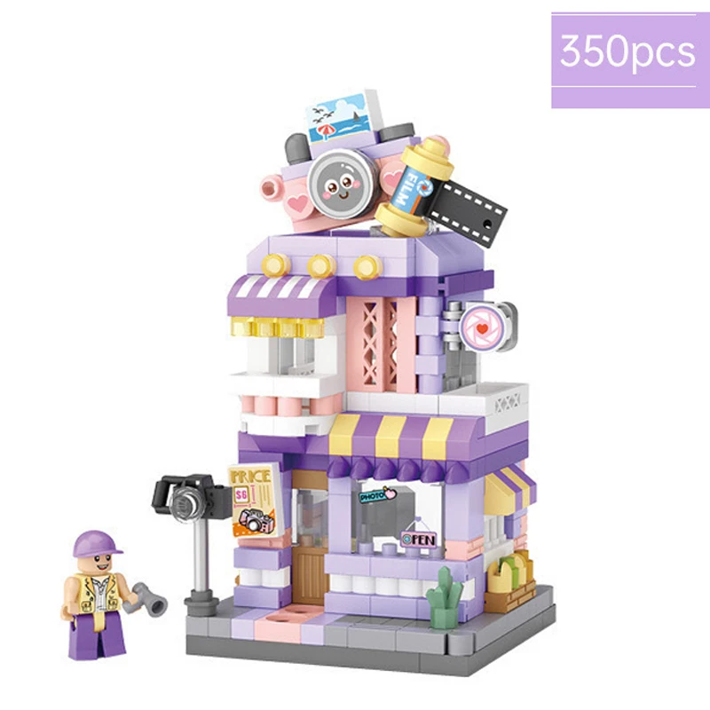 Stadt Street View Baustein Set DIY Eis Kaffee Blumenladen Modellbau Spielzeug ideal für Wohnkultur und Weihnachts geschenke – Detail 3