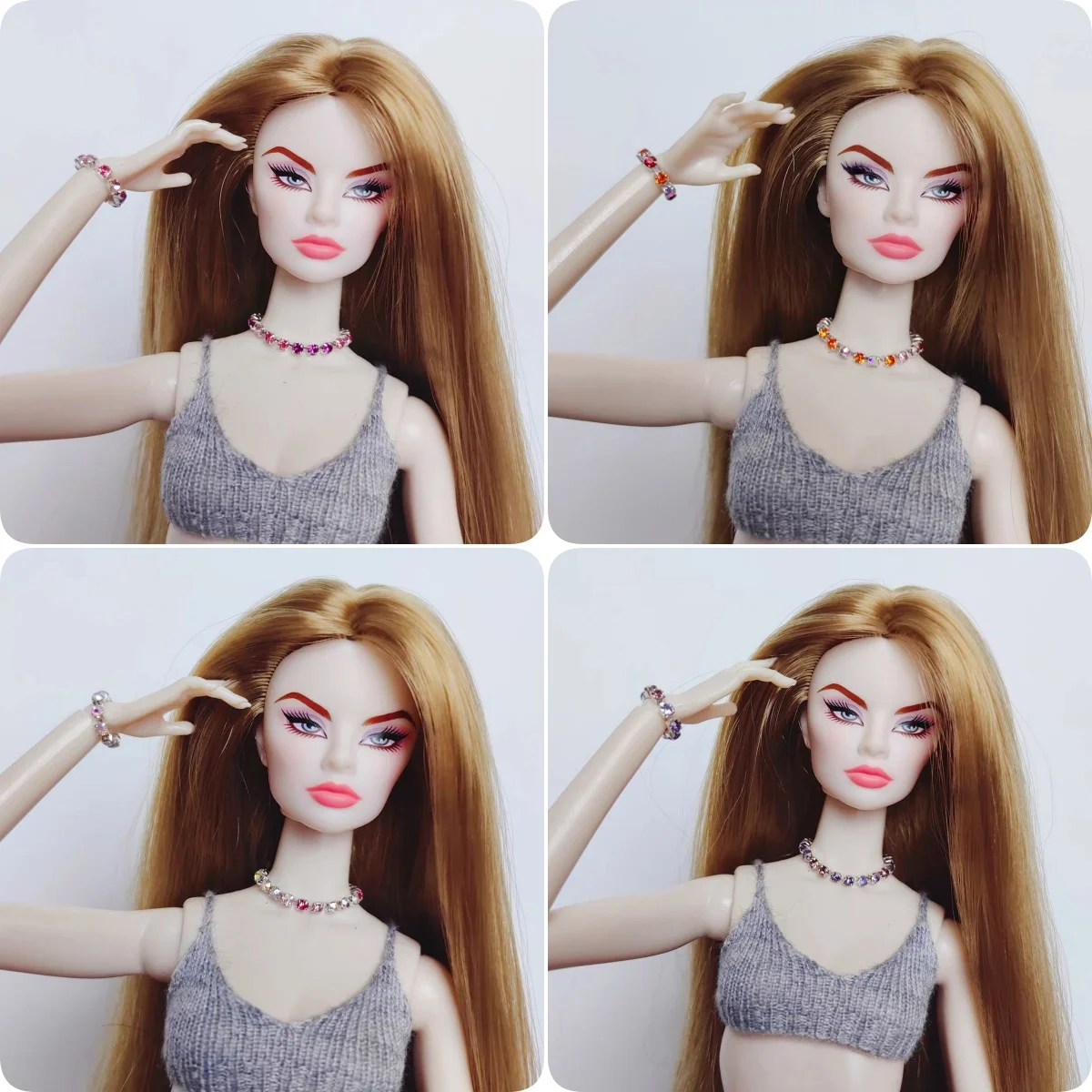 1/6 Doll Jewellery Parts Exquisite Luxury Multi-Colour Diamond Necklace And Bracelet Set For 30cm Babi Xianxian Supermodel Doll