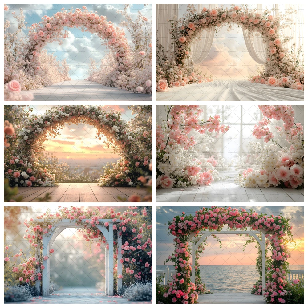 

Flower Arch Wedding Photocall Backdrop Women Children Portrait Photography Background Western Vintage Photo Frame Zone