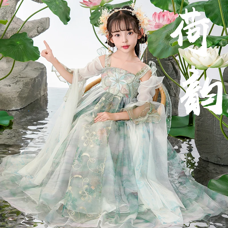 

Original Girls Hanfu Dress Kids Traditional Elegant Floral Embroidery Princess Dresses Chinese Fairy Cosplay Stage Dance Robe