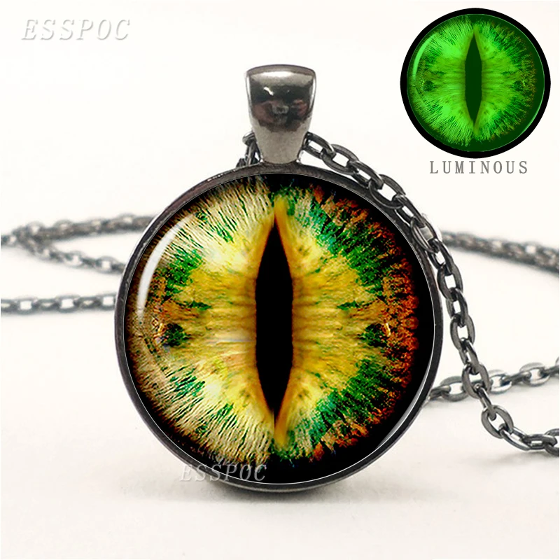 Dragon Eye Steampunk Green Blue Glow In The Dark Glowing Pendant Necklace Black Chain Luminous Jewelry Valentines Day Gifts