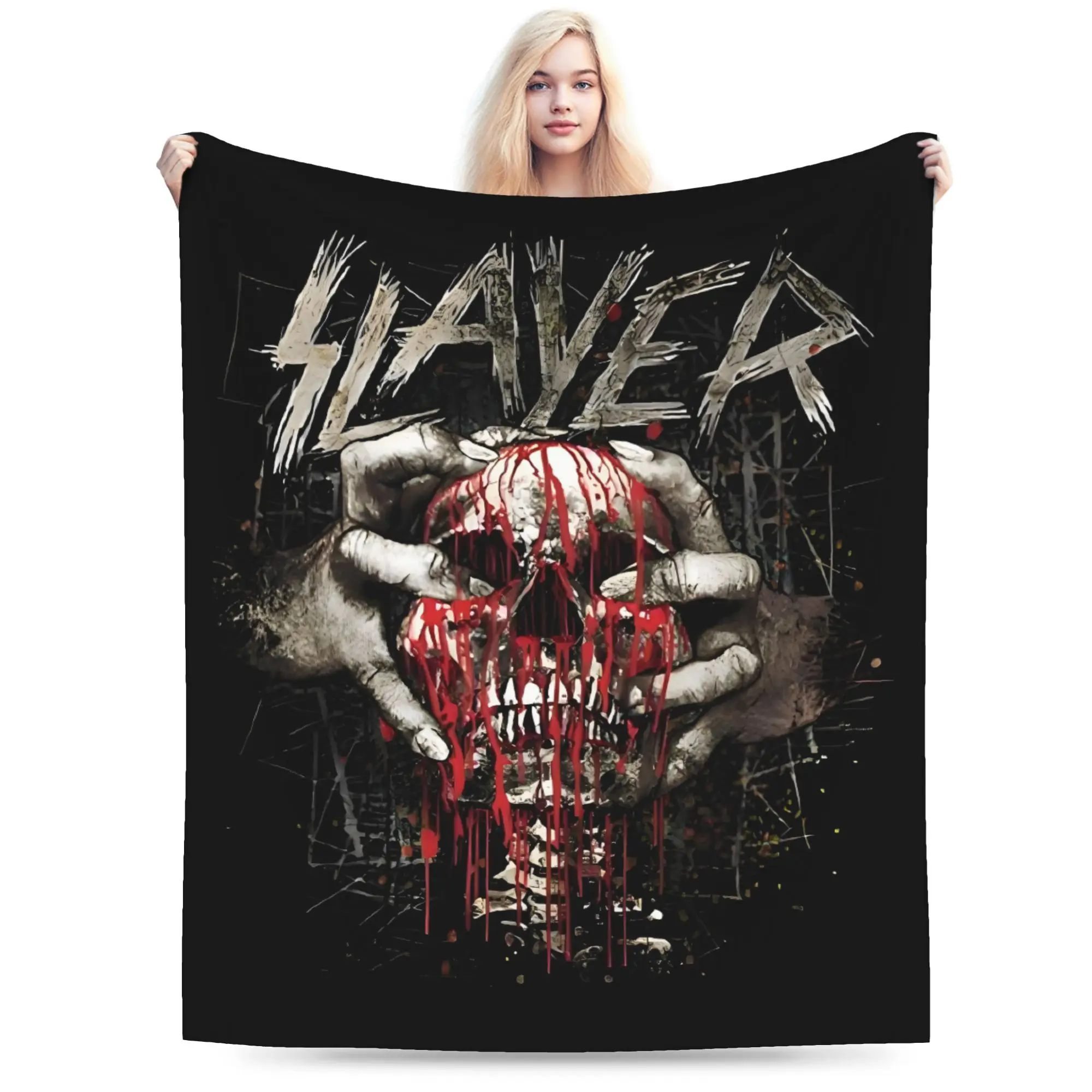 Custom Vintage S-Slayers Skull Blanket 3D Print Soft Flannel Fleece Warm Rock Throw Blankets for Car Bedroom Sofa Bedspreads