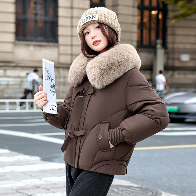 

Women's Thiened Large Fur Collar Cotton Jaet Loose Fit ort Sle Winter New Arrival Versatile Cotton Coat Casual Commute