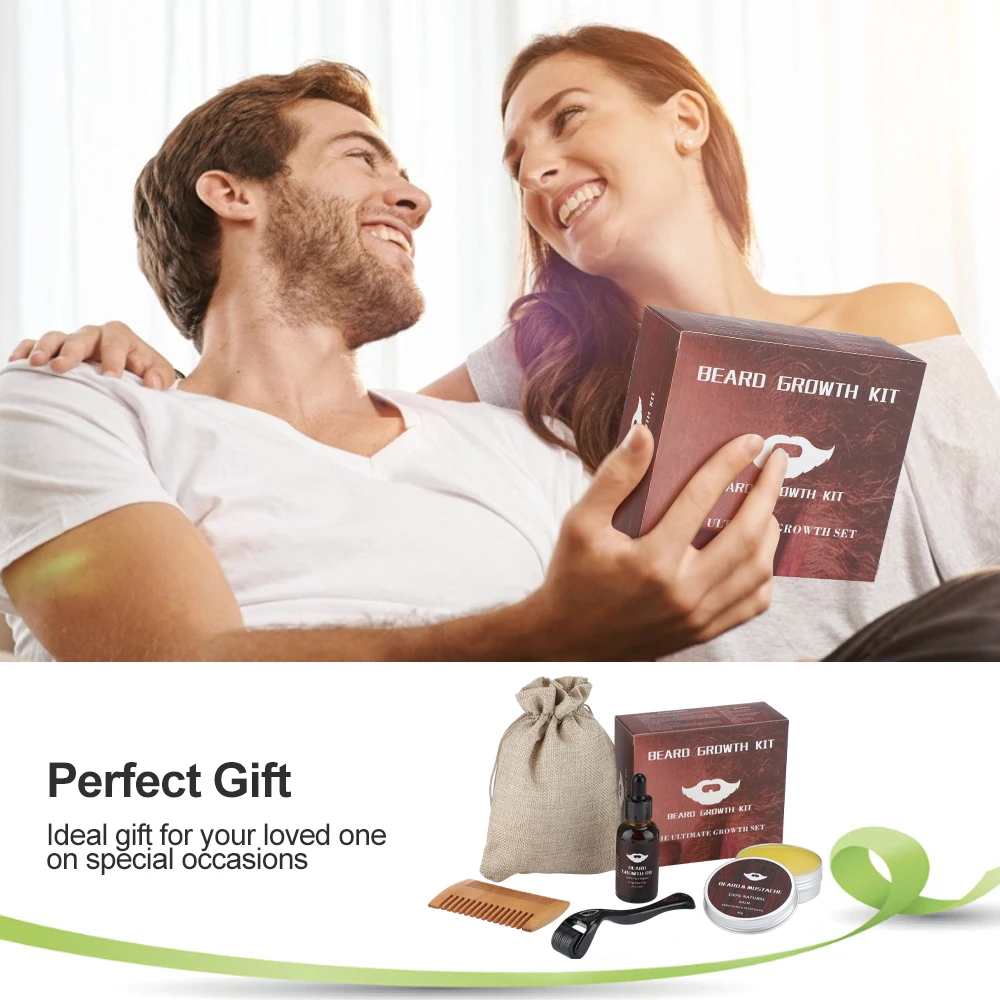 5 шт./компл., набор для роста бороды, усилитель волос, эфирное масло для бороды, увлажняющий воск для волос, роликовая расческа для мужчин, уход за бородой Barbe