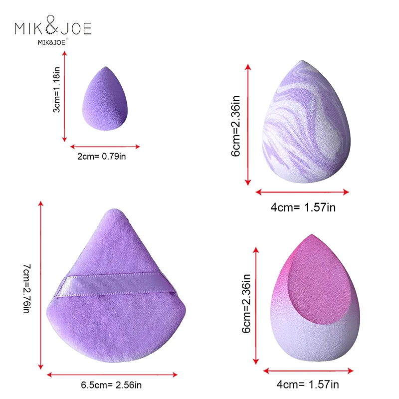 6개입 퍼플 그라데이션 메이크업 블렌더 세트: 작은 물방울, 삼각형, 대형 블렌더 및 원컷 스펀지로 완벽한 마무리