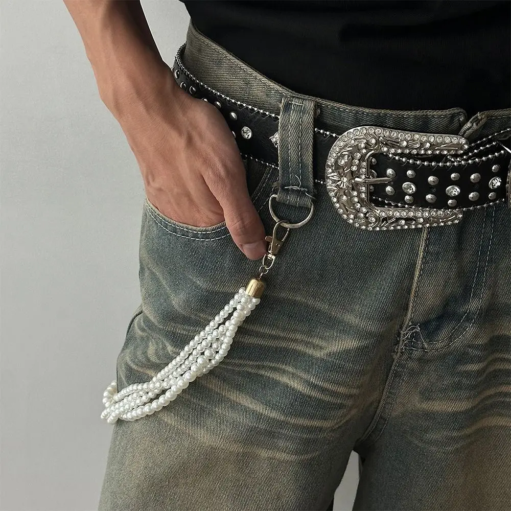 Fashion Paduan Seng Sabuk Rantai Rumbai Mutiara Senior Rumbai Jeans Rantai Hip Hop Punk Keren Celana Rantai Pria