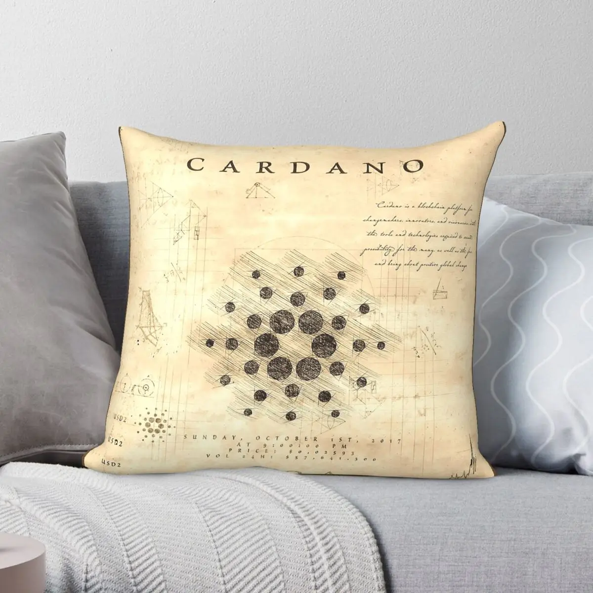 Cardano Crypto Invention Square Pillowcase Polyester Linen Velvet Pattern Zip Decor Pillow Case Home Cushion Cover