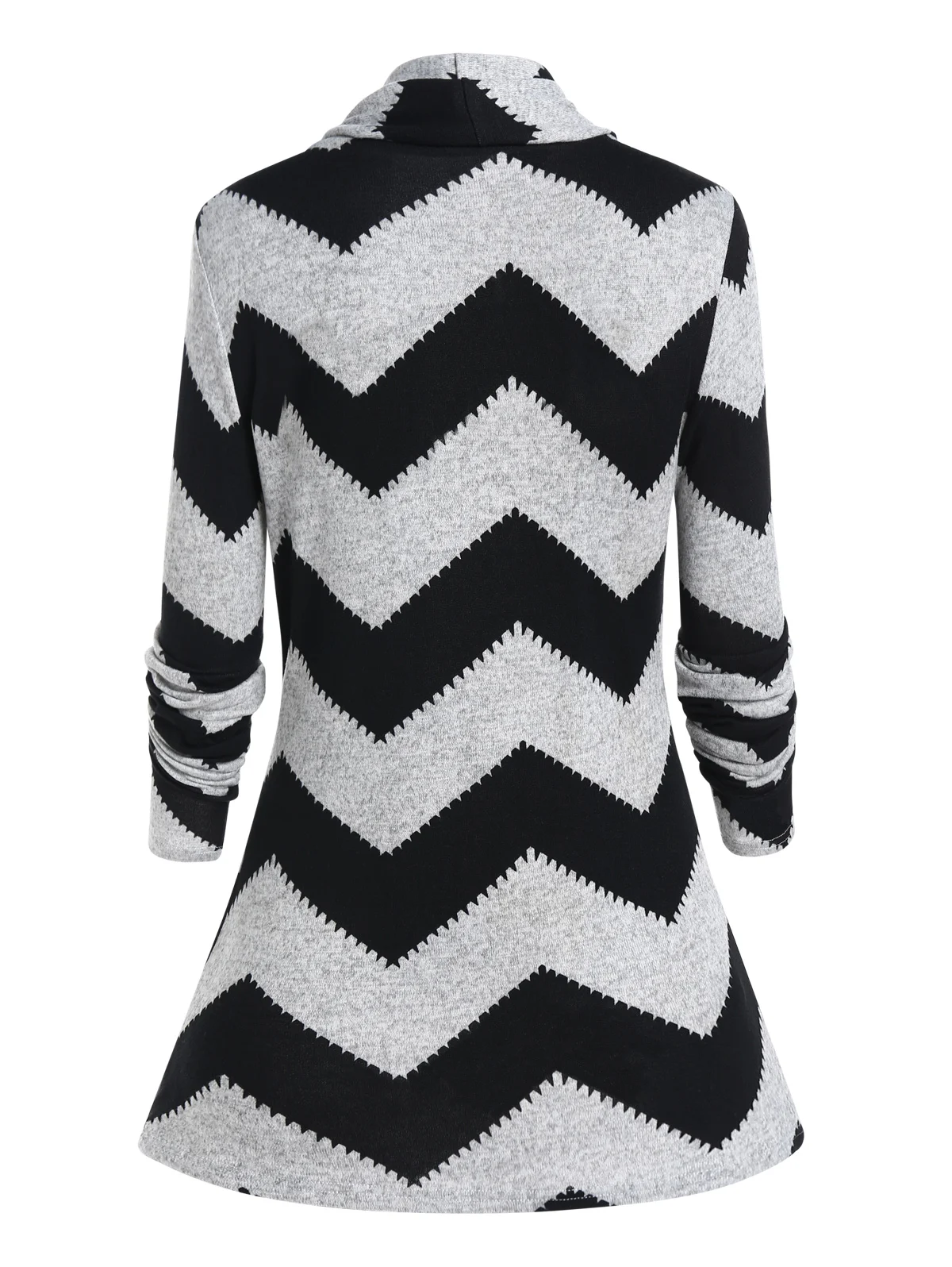 Womens Colorblock Chevron Graphic Faux Twinset Knit Top Mock Button Long Sleeve Asymmetric Knitted Top With Butterfly Chain