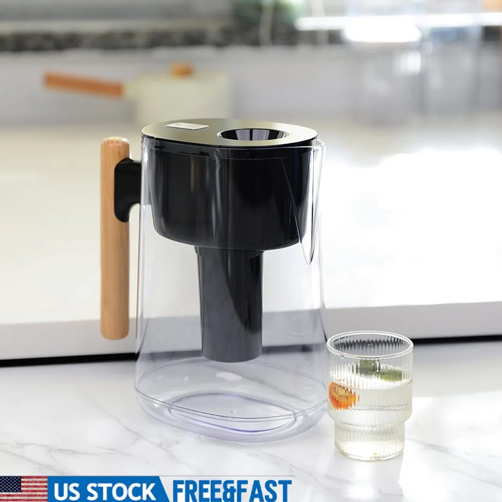 

BPA-Free Water Filter Pitcher 10 Cup with Wooden Handle LCD Timer NSF Certified Compatible with Brita Filters