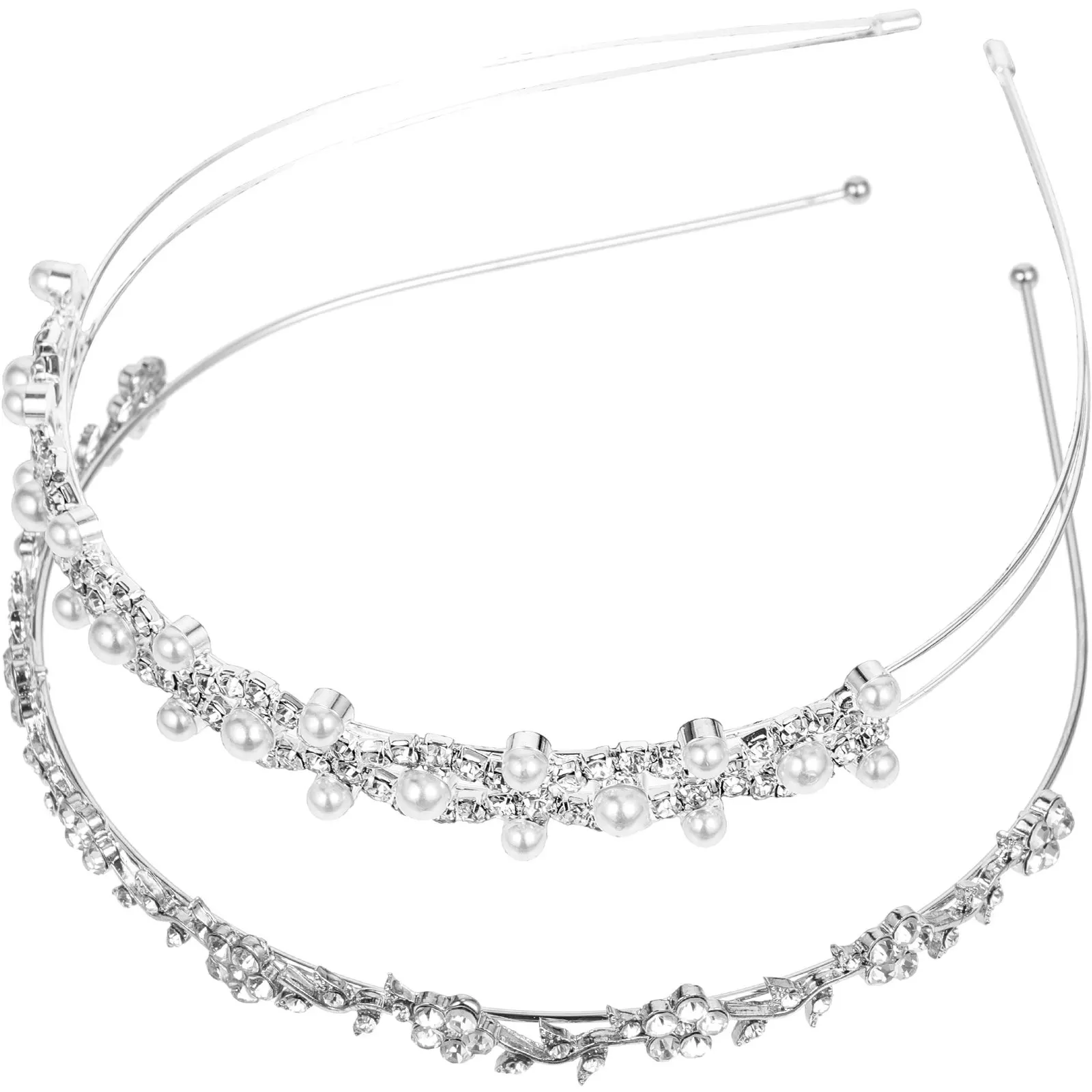2Pcs Bridal Pearl Rhinestone Headband Wedding Hair Decor Bride Hair Accessory Set Bridal Headband Women Headdress