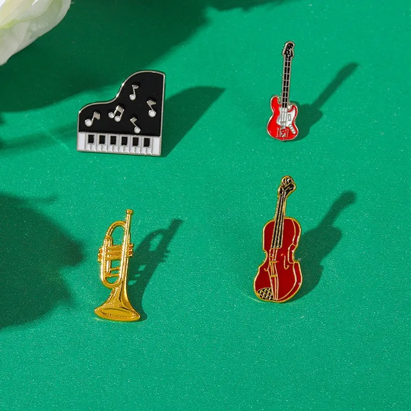 Musical Instrument Series Enamel Pins Custom Tape Piano Guitar Recorder Music Brooches Lapel Badges Fashion Jewelry Gifts