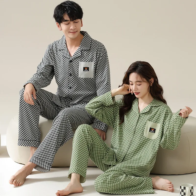 Cotton Soft High Quality Sleepwear for Couples Women and Men Matching Pajamas Set Cardigan Homewear pijamas para parejas