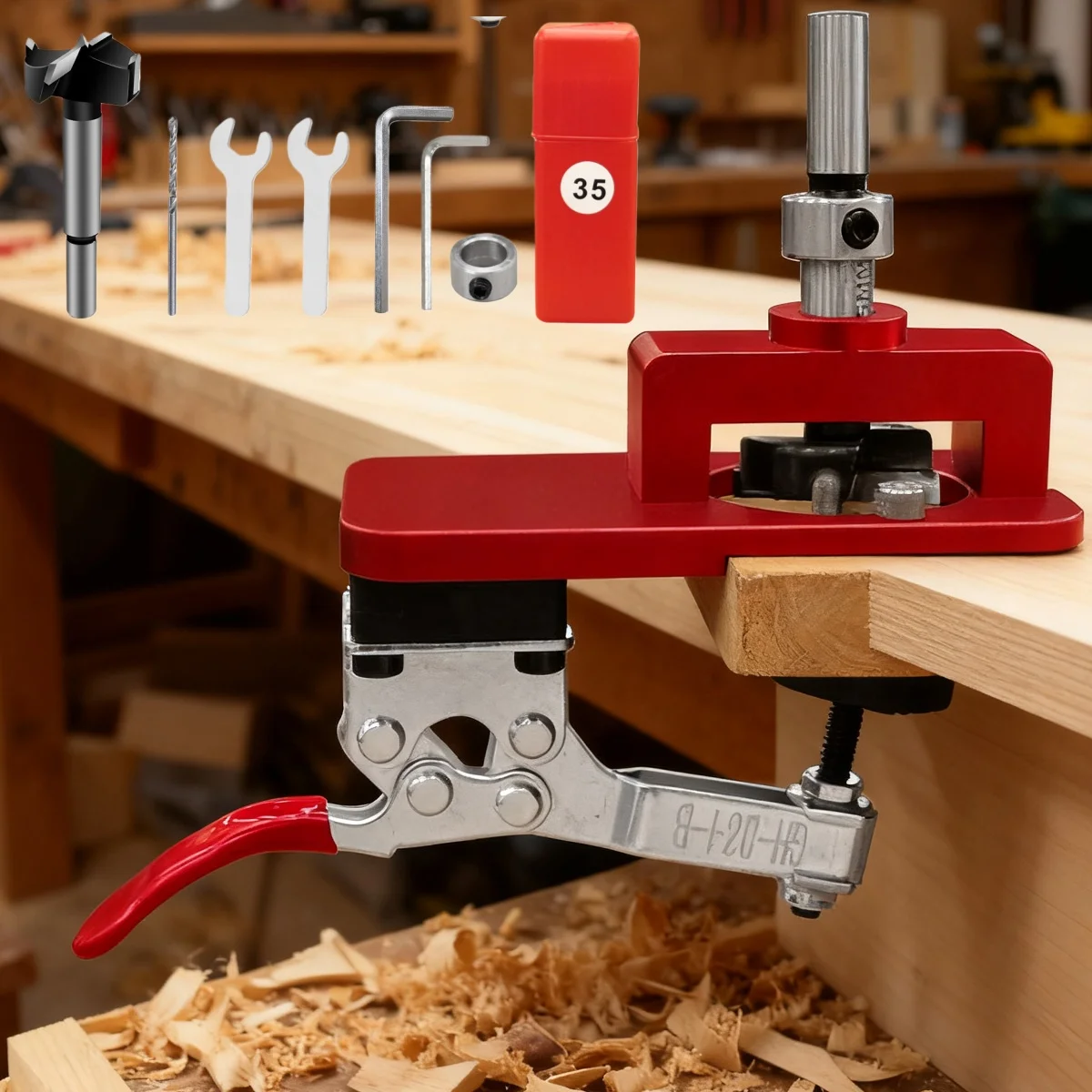 

Red 35mm Concealed Hinge Jig Woodworking Aluminum Hole Opener Template for Quick and Precise Drilling in Wood、Door Cabinets