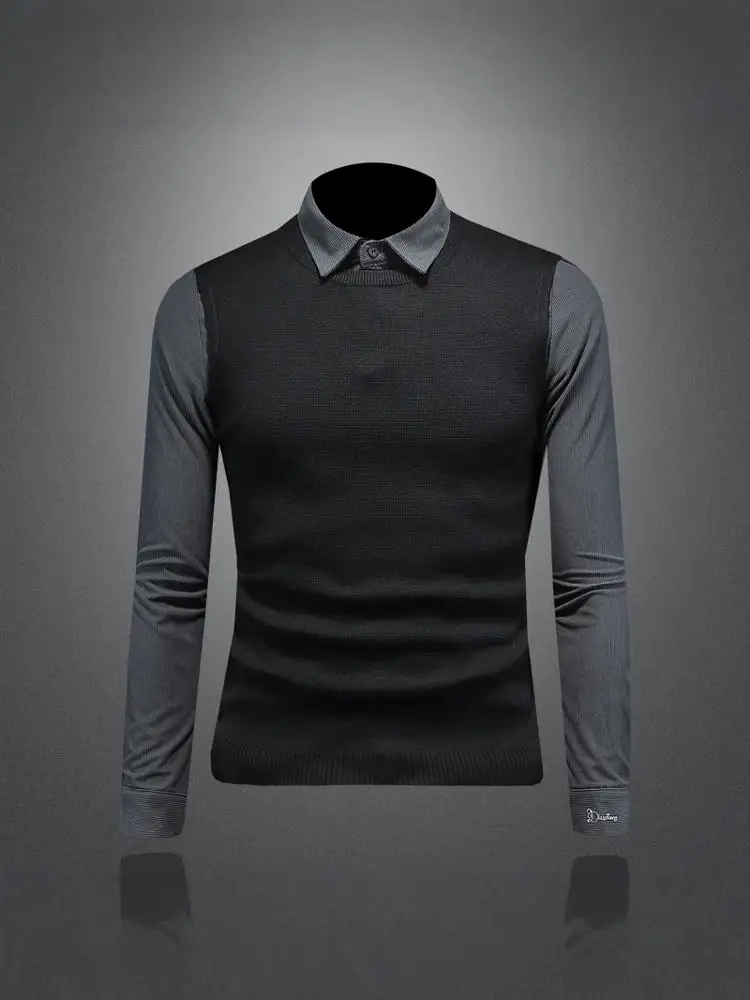 

Мужская вязаная рубашка с длинным рукавом, вышитая, приталенная, в стиле ретро, корейский стиль, верхняя одежда, повседневная модная зимняя куртка из полиэфирного волокна