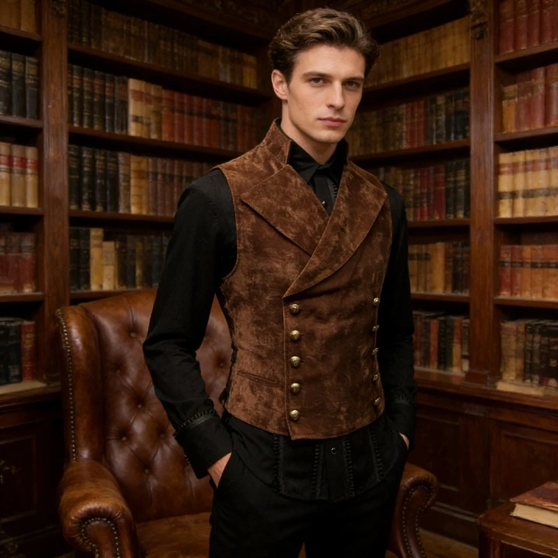 

Новый комфортный повседневный мужской жилет 2026 года: модный двубортный жилет без рукавов из замши со воротником-стойкой