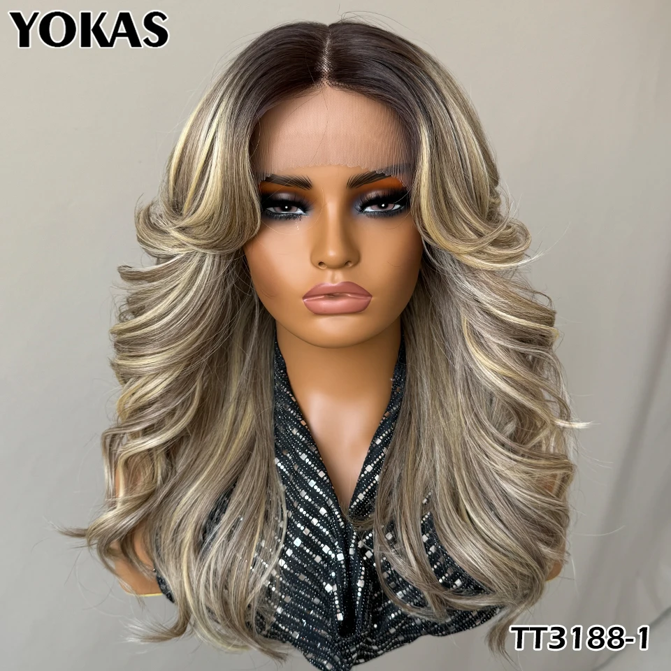 

Lace Front Wig Layered Synthetic Body Wave Wig For Afro Women Brown Blonde 13x5x1 T Part Wavy Layered Cosplay Wig With Baby Hair